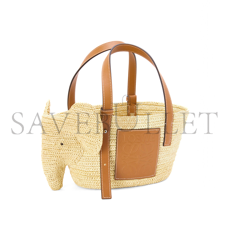 LOEWE SMALL ELEPHANT BASKET IN RAFFIA AND CALFSKIN A546T37X01 (35*17.5*17cm)